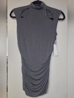Bailey 44 Gray Sleeveless Turtleneck Ruched Top